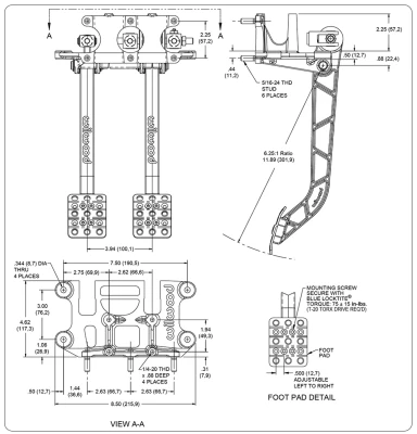 Adjustable Dual Pedal - Brake / Clutch - Rev. Swing Mount - 6.25:1 - WIL340-11299