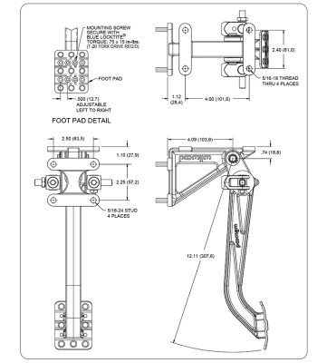 Brake Pedal Assembly, 7 to 1 Ratio, 12.11 in Long, Dual Master Cylinder, Forward Swing Mount, Aluminum, Black Paint, Each. - WIL340-13832