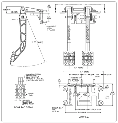 Pedal Assembly, Brake / Clutch, 6.25 to 1 Ratio, 12.05 in Long, Forward Swing Mount, Aluminum, Black Paint, Each. - WIL340-11295