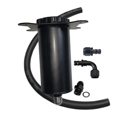 Rear End Fill Tank, 24 oz, 7 in Flange Mount, Aluminum, Black, 8 in tall, 3 in OD,  10 AN outlet, Hose, Hose Fittings, For 8 ribs bells, KIT - PPM02010-KT8