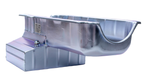 8qt. Engine Oil Pan, Rear/ Wet Sump, 2 Piece Rear Main Seal, 8in. Deep, Louvered Tray, Small Block Chevy, Steel, Each.