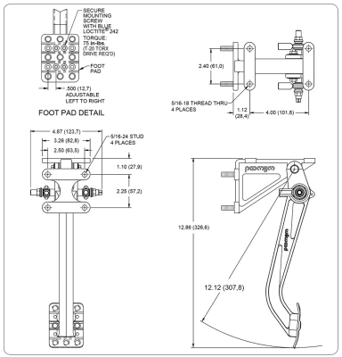 Pedal Assembly, Tru-Bar, Brake, 7 to 1 Ratio,  12.12 in Long, Forward Swing Mount, Aluminum, Black Paint, Each - WIL340-15079