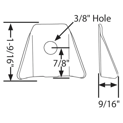 Tab, Body Brace, Flat, Gusseted, 3/8 in Mounting Hole, 0.085 in Thick, Steel, Natural, Each - PPM-624