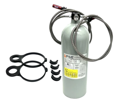 Fire Suppression System, Fire Bottle, Dual Automatic Thermal, Dirt Late Model, 10.0 lb., 1.5 in clamps, 21 in to driver, 85 in to rear., KIT - FSE-310175-150