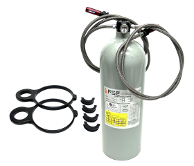 Fire Suppression System, Fire Bottle, Dual Automatic Thermal, Dirt Late Model, 10.0 lb., 1.5 in clamps, 21 in to driver, 85 in to rear., KIT