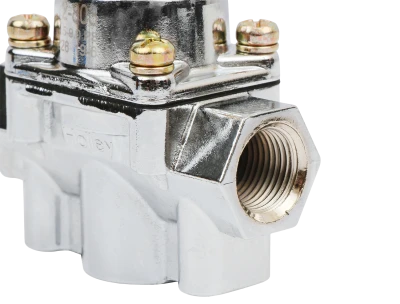 Fuel Pressure Regulator, 4-1/2 to 9 psi, In-Line, 3/8 in NPT Inlet, 3/8 in NPT Outlet, Aluminum, Chrome, Gas, Each - HOL12-803