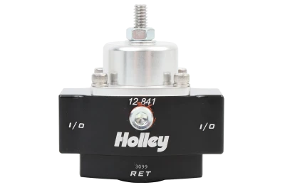 Fuel Pressure Regulator, HP Billet, 4.5 to 9 psi, In-Line, 3/8 in NPT Inlet, 3/8 in NPT Outlet, 1/8 in NPT Port, Bypass, Aluminum, Natural / Black Anodized, Diesel / E85 / Gas, Each - HOL12-841