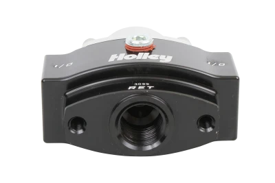 Fuel Pressure Regulator, HP Billet, 4.5 to 9 psi, In-Line, 3/8 in NPT Inlet, 3/8 in NPT Outlet, 1/8 in NPT Port, Bypass, Aluminum, Natural / Black Anodized, Diesel / E85 / Gas, Each - HOL12-841
