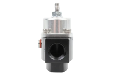 Fuel Pressure Regulator, HP Billet, 4.5 to 9 psi, In-Line, 3/8 in NPT Inlet, 3/8 in NPT Outlet, 1/8 in NPT Port, Bypass, Aluminum, Natural / Black Anodized, Diesel / E85 / Gas, Each - HOL12-841