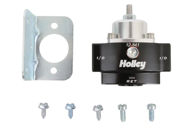 Fuel Pressure Regulator, HP Billet, 4.5 to 9 psi, In-Line, 3/8 in NPT Inlet, 3/8 in NPT Outlet, 1/8 in NPT Port, Bypass, Aluminum, Natural / Black Anodized, Diesel / E85 / Gas, Each - HOL12-841