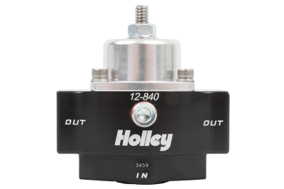 Fuel Pressure Regulator, Street / Strip, 4.5 to 9 psi, In-Line, 3/8 in NPT Inlet, 3/8 in NPT Outlet, Aluminum, Natural / Black Anodized, Diesel / E85 / Gas, Each - HOL12-840