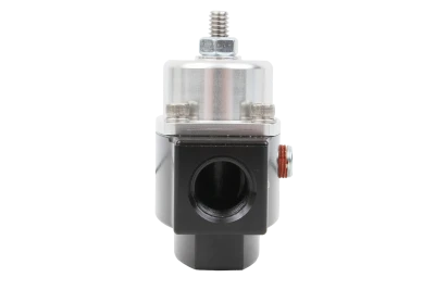 Fuel Pressure Regulator, Street / Strip, 4.5 to 9 psi, In-Line, 3/8 in NPT Inlet, 3/8 in NPT Outlet, Aluminum, Natural / Black Anodized, Diesel / E85 / Gas, Each - HOL12-840