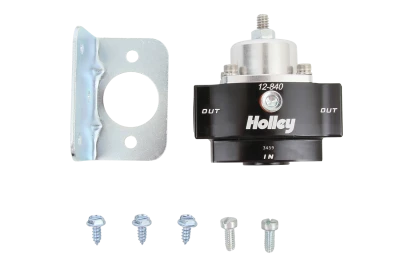 Fuel Pressure Regulator, Street / Strip, 4.5 to 9 psi, In-Line, 3/8 in NPT Inlet, 3/8 in NPT Outlet, Aluminum, Natural / Black Anodized, Diesel / E85 / Gas, Each - HOL12-840