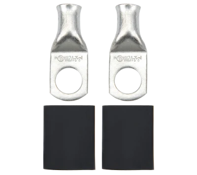 Battery Terminal, 2 Gauge, 1/2in. Eyelet, Heat Shrink Included, Copper, Tin Plated, Pair. - QCP-57-560
