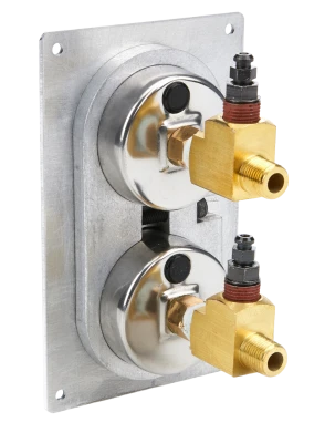 Brake Bias Gauge, Dual Gauge, 0-1000 psi, Mechanical, Analog, 1-1/2 in Diameter, White Face, Vertical Panel, Aluminum, Kit - QCP-61-105