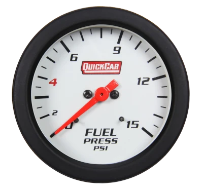 Fuel Pressure Gauge, Extreme, 0-15 psi, Mechanical, Analog, Full Sweep, 2-5/8 in Diameter, White Face, Built-in Warning Light, Each - QCP-611-7000