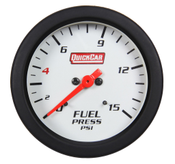 Fuel Pressure Gauge, Extreme, 0-15 psi, Mechanical, Analog, Full Sweep, 2-5/8 in Diameter, White Face, Built-in Warning Light, Each