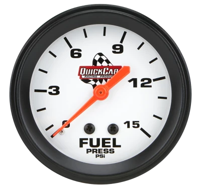 Fuel Pressure Gauge, Legend 0-15 psi, Mechanical, Analog, Full Sweep, 2-5/8 in Diameter, Silver Face, Each - QCP-611-6000