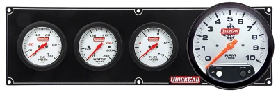Gauge Panel Assembly, Extreme, Fuel Pressure / Oil Pressure / Tachometer / Water Temperature, Tachometer Recall, 5 in / 2-5/8 in Diameter, White Face, Kit. - QCP-61-7742