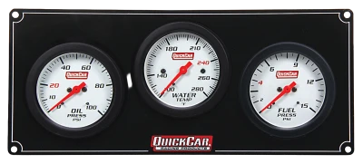 Gauge Panel Assembly, Extreme, Fuel Pressure / Oil Pressure / Water Temperature, 2-5/8 in Diameter, White Face, Warning Light, Kit - QCP-61-7012
