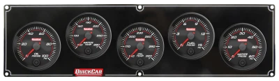 Gauge Panel Assembly, Redline, Fuel Pressure / Oil Pressure / Oil Temperature / Water Pressure / Water Temperature, 2-5/8 in Diameter, Black Face, Kit. - QCP-69-5036