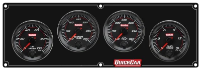Gauge Panel Assembly, Redline, Fuel Pressure / Oil Pressure / Oil Temperature / Water Temperature, 2-5/8 in Diameter, Black Face, Kit. - QCP-69-4021