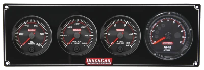 Gauge Panel Assembly, Redline, Fuel Pressure / Oil Pressure / Water Temperature / Recall Tachometer, 3 in / 2-5/8 in Diameter, Black Face, Kit. - QCP-69-3042