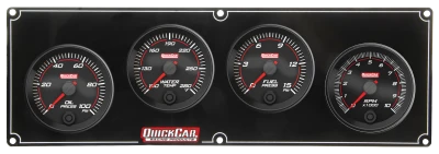 Gauge Panel Assembly, Redline, Fuel Pressure / Oil Pressure / Water Temperature / Tachometer, 2-5/8 in Diameter, Black Face, Kit. - QCP-69-3242