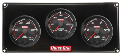 Gauge Panel Assembly, Redline, Fuel Pressure / Oil Pressure / Water Temperature, 2-5/8 in Diameter, Black Face, Kit. - QCP-69-3012