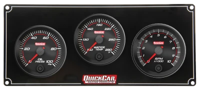 Gauge Panel Assembly, Redline, Oil Pressure / Water Temperature / Recall Tachometer, 2-5/8 in Diameter, Black Face, Kit. - QCP-69-2231