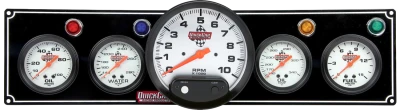 Legend Gauge Panel Assembly, Fuel Pressure / Oil Pressure / Oil Temperature / Tachometer / Water Temperature, 5 in / 2-5/8 in Diameter, Silver Face, Warning Light, Kit. - QCP-61-6751