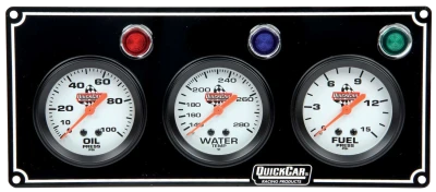 Legend Gauge Panel Assembly, Fuel Pressure / Oil Pressure / Water Temperature, 2-5/8 in Diameter, Silver Face, Warning Light, Kit - QCP-61-6712