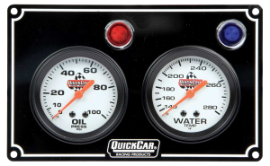 Legend Gauge Panel Assembly, Oil Pressure / Water Temperature, 2-5/8 in Diameter, Silver Face, Warning Light, Kit