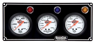 Legend Gauge Panel Assembly, Oil Pressure / Oil Temperature / Water Temperature, 2-5/8 in Diameter, Silver Face, Warning Light, Kit. - QCP-61-6711