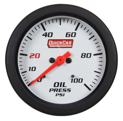 Oil Pressure Gauge, Extreme, 0-100 psi, Mechanical, Analog, Full Sweep, 2-5/8 in Diameter, White Face, Built-in Warning Light, Each - QCP-611-7003
