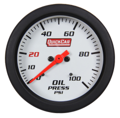 Oil Pressure Gauge, Extreme, 0-100 psi, Mechanical, Analog, Full Sweep, 2-5/8 in Diameter, White Face, Built-in Warning Light, Each