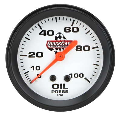 Oil Pressure Gauge, Legend, 0-100 psi, Mechanical, Analog, Full Sweep, 2-5/8 in Diameter, Silver Face, Each - QCP-611-6003