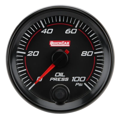 Oil Pressure Gauge, Redline, 0-100 psi, Electric, Analog, Full Sweep, 2-5/8 in Diameter, Black Face, Each. - QCP-69-003