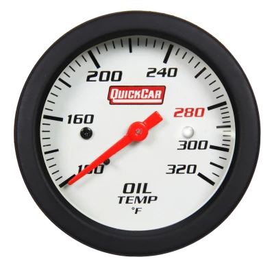 Oil Temperature Gauge, Extreme, 100-320 Degree F, Mechanical, Analog, Full Sweep, 2-5/8 in Diameter, White Face, Built-in Warning Light, Each - QCP-611-7009