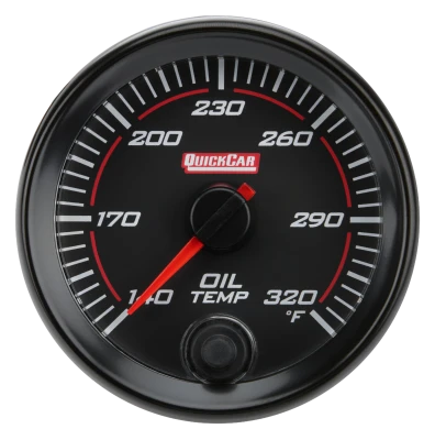 Oil Temperature Gauge, Redline, 140-320 Degree F, Electric, Analog, Full Sweep, 2-5/8 in Diameter, Black Face, Each. - QCP-69-009