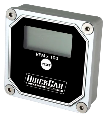 Quickcar Tachometer, QuickTach, 15000 RPM, Digital, 3 in Wide x 3 in Tall, Recall, 9V Battery, Waterproof, Aluminum, Black, Each. - QCP-611-100