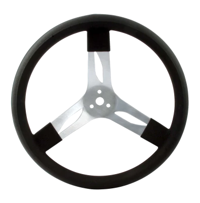 Steering Wheel, 15 in Diameter, 2 in Dish, 3-Spoke, Black Rubberized Grip, Aluminum, Natural, Each - QCP-68-001