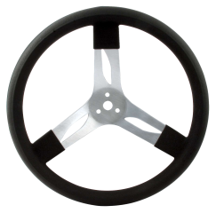 Steering Wheel, 17 in Diameter, 3 in Dish, 3-Spoke, Black Rubberized Grip, Aluminum, Natural, Each