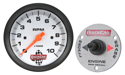 Tachometer, 10000 RPM, Analog, 3-3/8 in Diameter, Remote Recall Switch, Silver Face, Each - QCP-611-6002