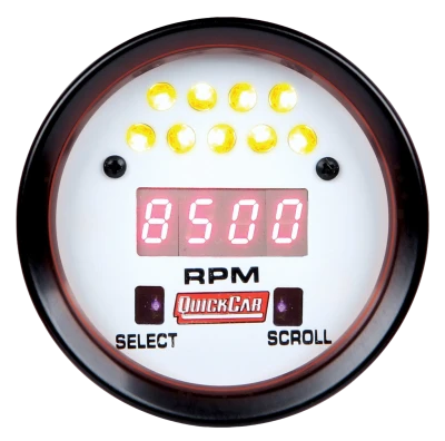 Tachometer, Extreme, 18000 RPM, Digital, 2-5/8 in Diameter, Recall, Shift Light, White Face, Each - QCP-611-7010