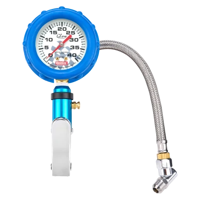 Tire Inflator and Gauge, 0-40 psi, Analog, Glow in the Dark, 2-1/4 in Diameter, White Face, Each - QCP-56-242
