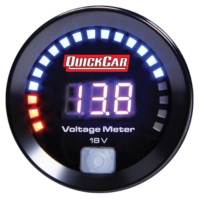 Voltmeter, 8-18V, Electric, Digital, 2-1/16 in Diameter, Black Face, Each. - QCP-67-007