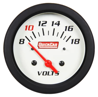 Voltmeter, Extreme, 8-18V, Electric, Analog, Short Sweep, 2-5/8 in Diameter, White Face, Built-in Warning Light, Each - QCP-611-7007
