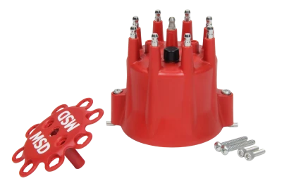 Distributor Cap, HEI Style Terminals, Stainless Terminals, Twist Lock, Red, Vented, Chevy V8, Each - MSD8433