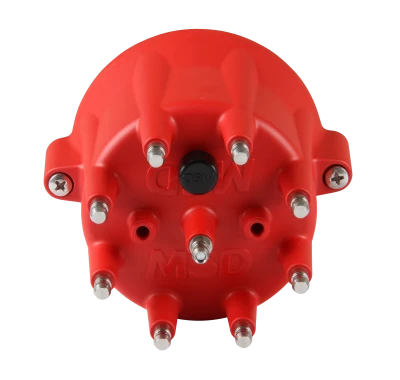 Distributor Cap, HEI Style Terminals, Stainless Terminals, Twist Lock, Red, Vented, Chevy V8, Each - MSD8433